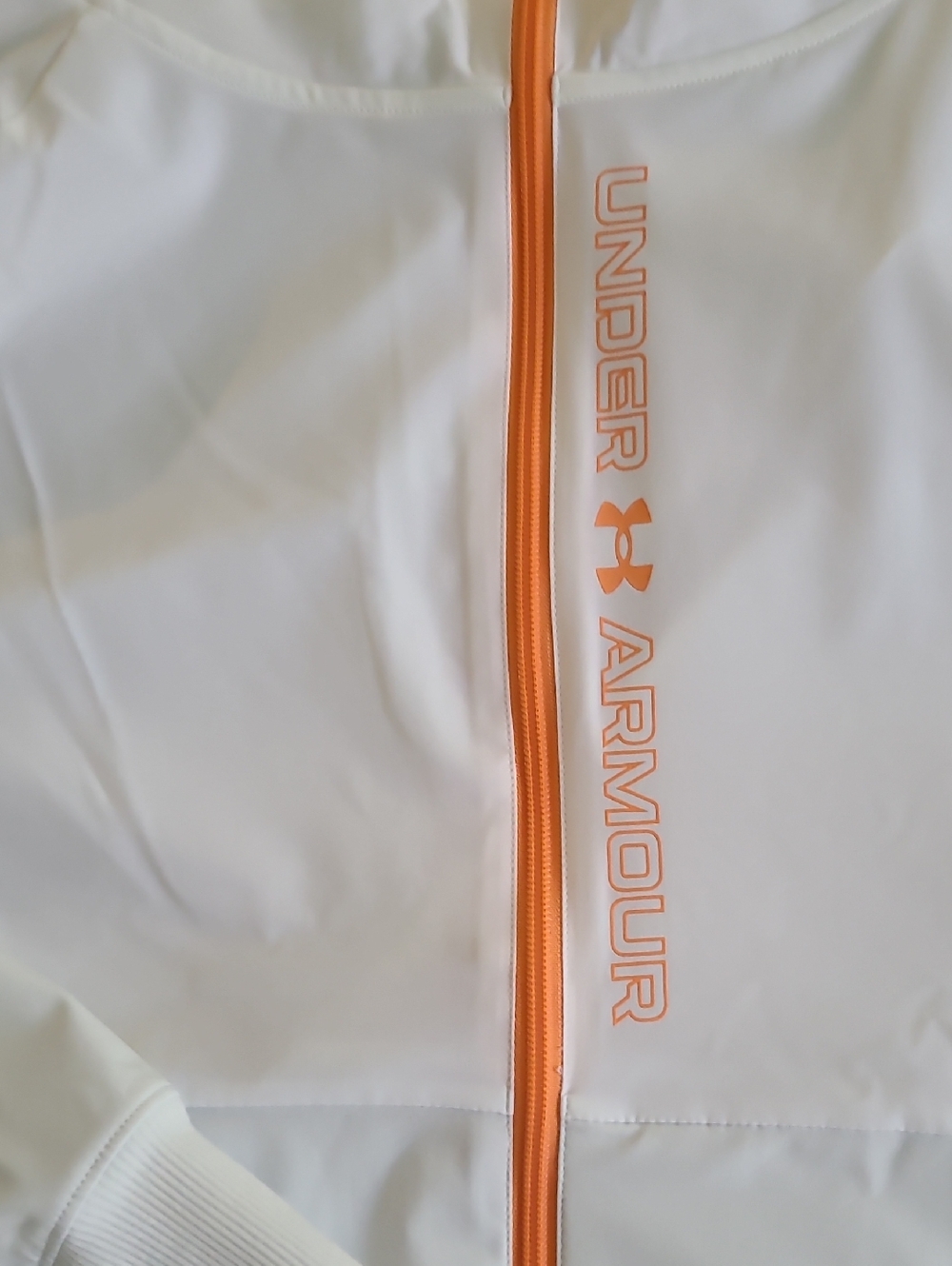 Under Armour White Hooded Jacket with Peach/Orange Zipper - Picture 2 of 8